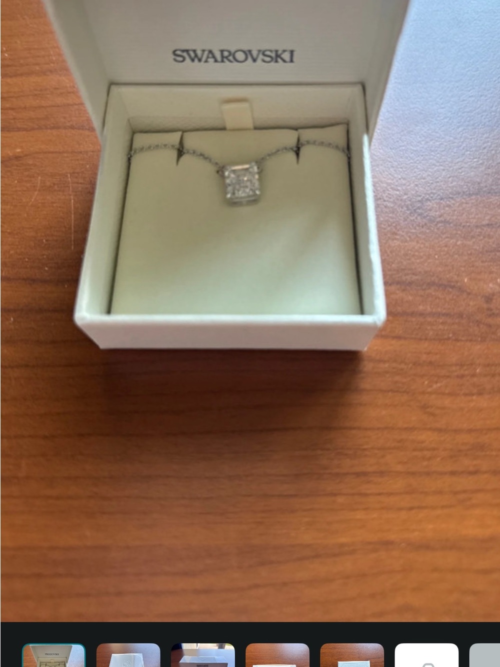 Swarovski Silver Square Crystal Pendant Necklace - Clear Sparkle